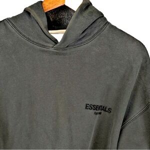 Fear of God Essentials Hoodie Velvet Logo Black Sweatshirt Small